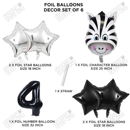 Zebra Jungle Safari Pack Of 6 Foil Balloon Set