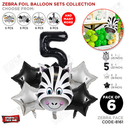 Zebra Jungle Safari Pack Of 6 Foil Balloon Set