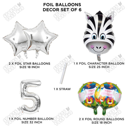 Jungle Safari Zebra Pack Of 6 Foil Balloon Set