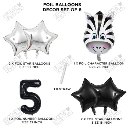 Zebra Jungle Safari Pack Of 6 Foil Balloon Set