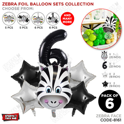 Zebra Jungle Safari Pack Of 6 Foil Balloon Set