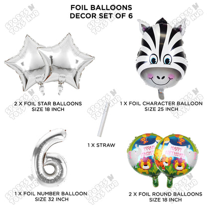 Jungle Safari Zebra Pack Of 6 Foil Balloon Set