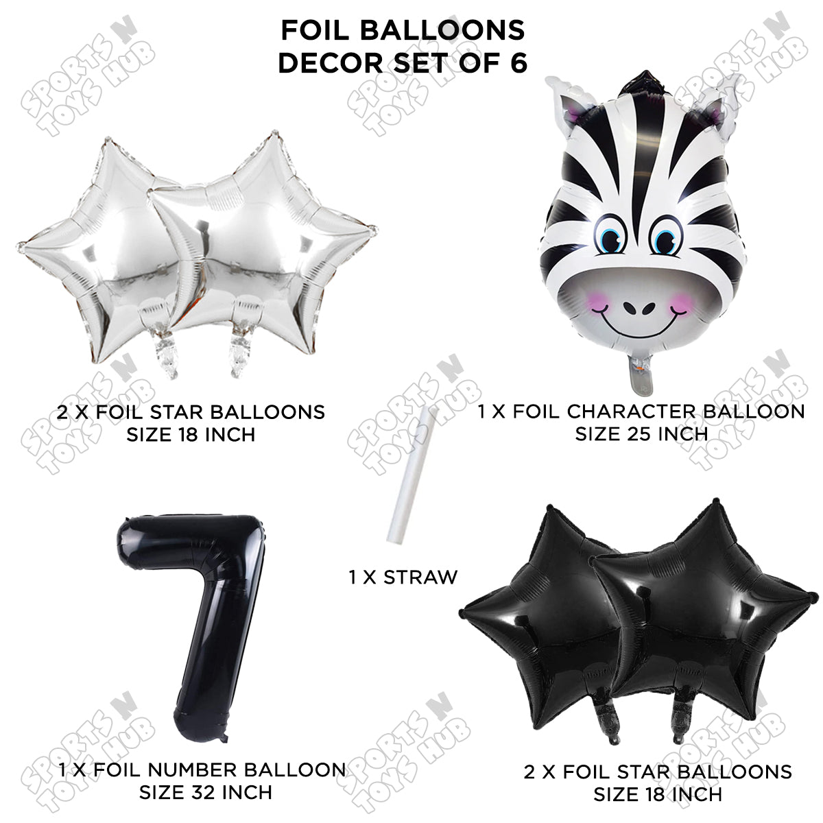 Zebra Jungle Safari Pack Of 6 Foil Balloon Set