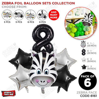 Zebra Jungle Safari Pack Of 6 Foil Balloon Set