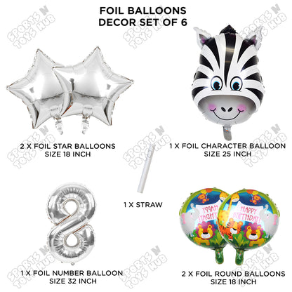 Jungle Safari Zebra Pack Of 6 Foil Balloon Set