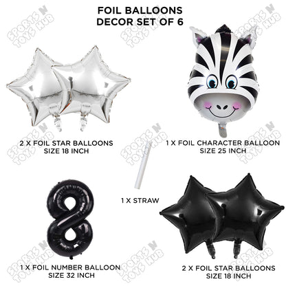 Zebra Jungle Safari Pack Of 6 Foil Balloon Set