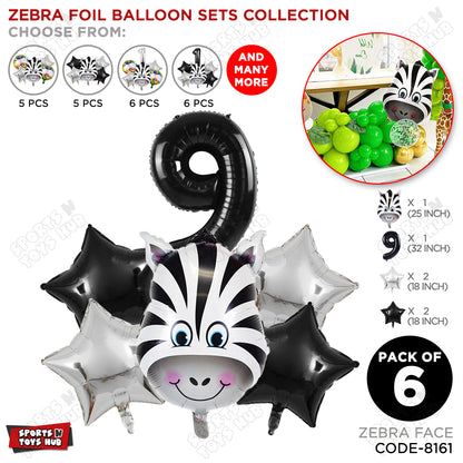 Zebra Jungle Safari Pack Of 6 Foil Balloon Set