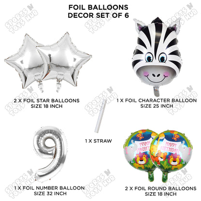 Jungle Safari Zebra Pack Of 6 Foil Balloon Set