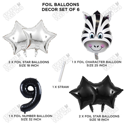 Zebra Jungle Safari Pack Of 6 Foil Balloon Set