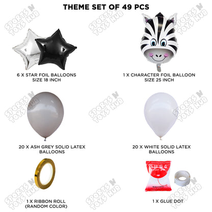 Jungle Safari Zebra Face Foil Balloon With Happy Birthday Foil Letter Arch Theme