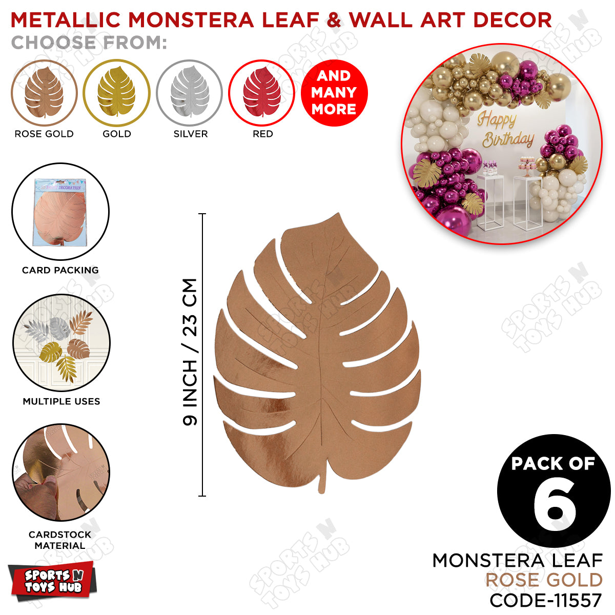 3D Metallic Monstera Leaf For Party Decoration - Pack Of 6