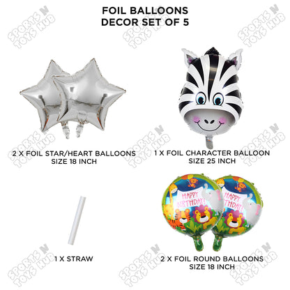 Zebra Pack Of 5 Foil Balloon Set