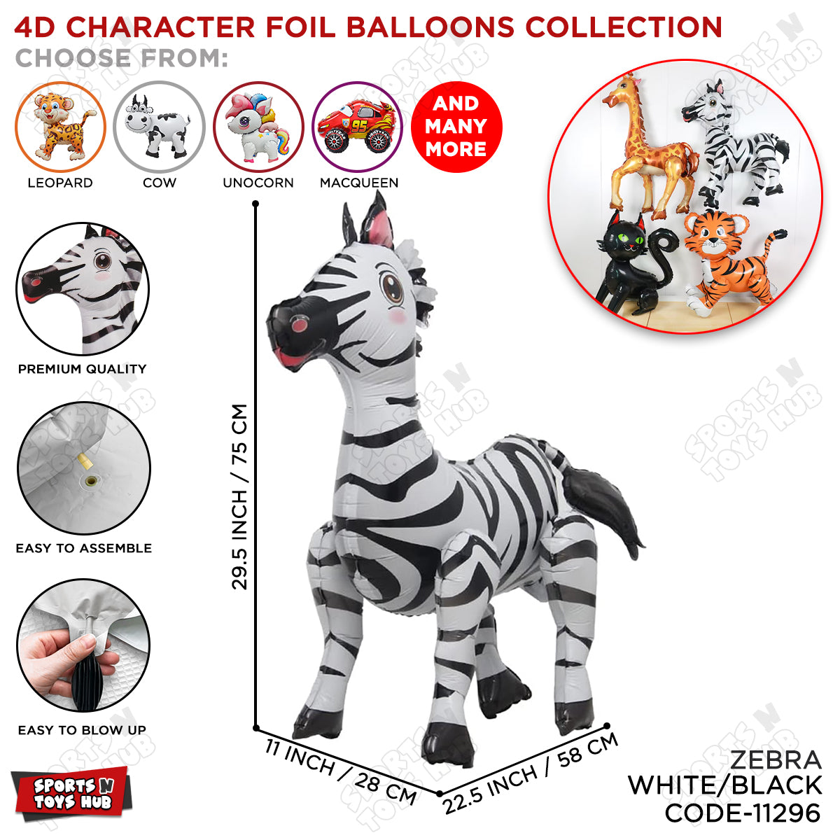 4D Zebra Foil Balloon 75x58 CM