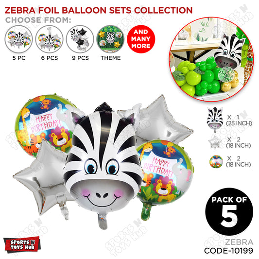 Zebra Pack Of 5 Foil Balloon Set