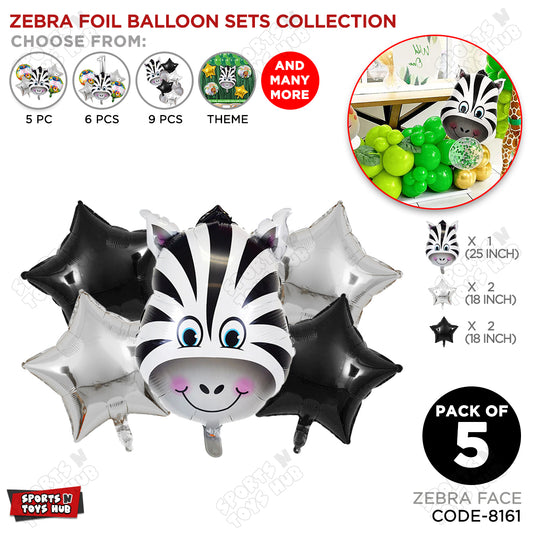 Jungle Safari Zebra Pack Of 5 Foil Balloon Set