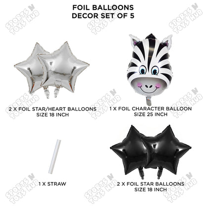 Jungle Safari Zebra Pack Of 5 Foil Balloon Set