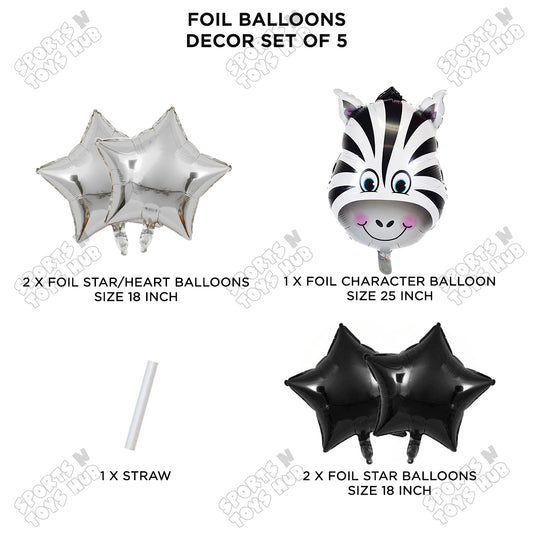 Jungle Safari Zebra Pack Of 5 Foil Balloon Set