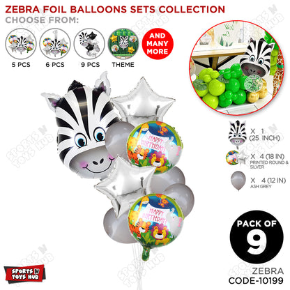 Zebra Jungle Safari Pack Of 9 Foil Balloon Set