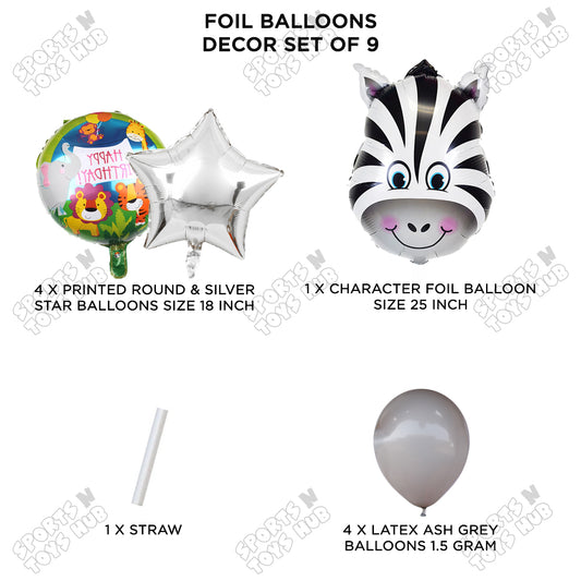 Zebra Jungle Safari Pack Of 9 Foil Balloon Set