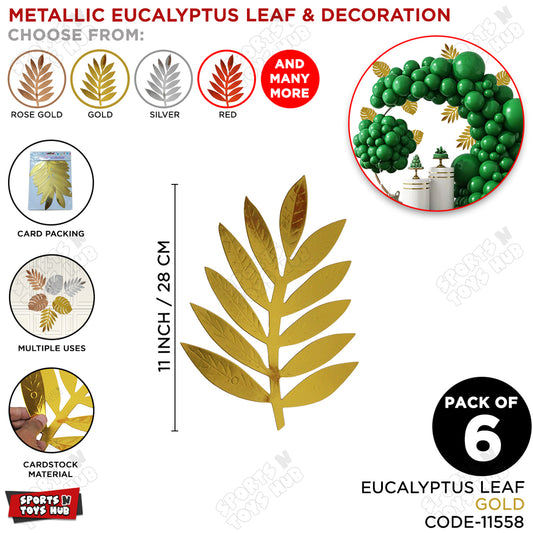 3D Metallic Eucalyptus Leaf For Party Decoration - Pack Of 6