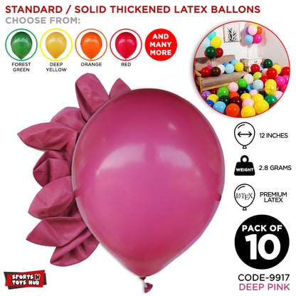 12 Inch 2.8 Gram Solid Latex Round Balloons - 10 Pcs