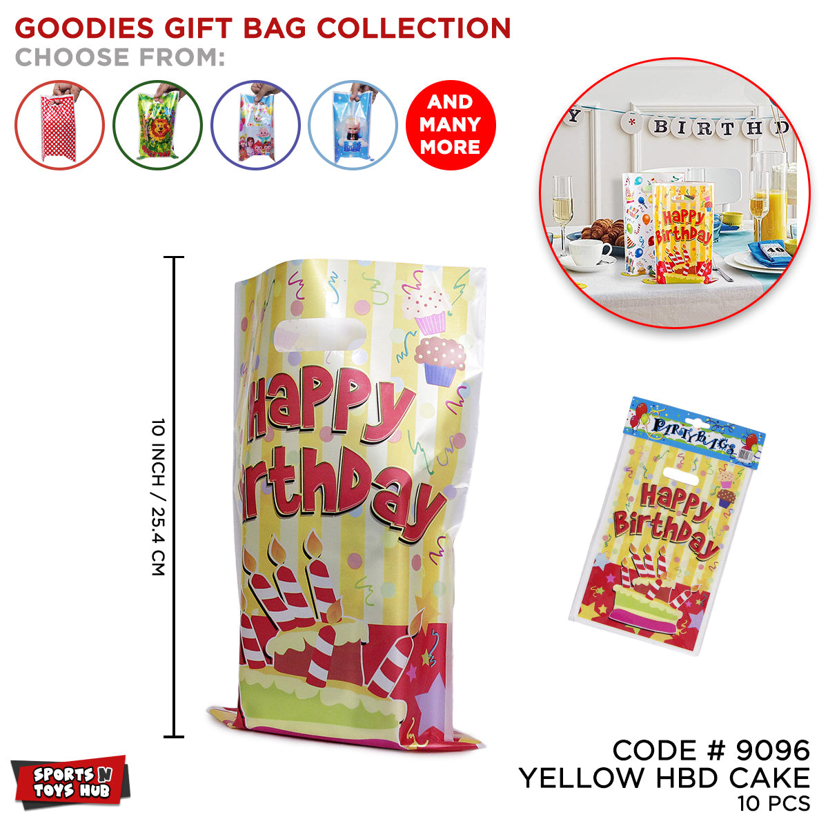 Printed Happy Birthday Goodies Gift Bags - 10 Pcs