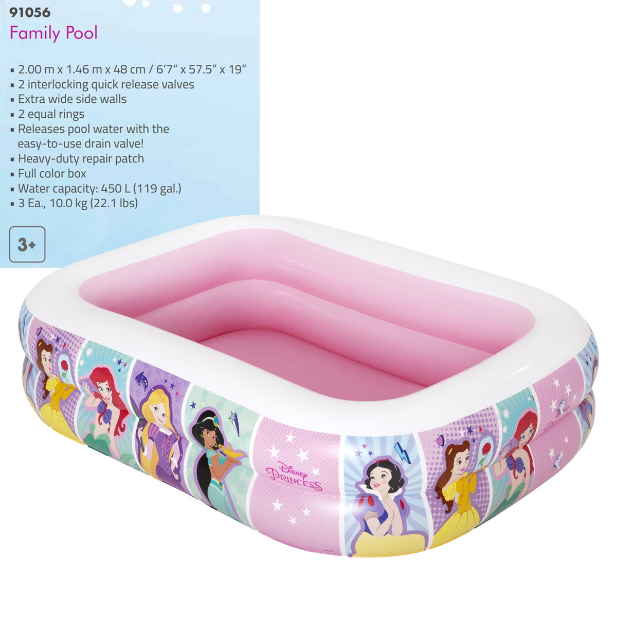 Princess Cartoon Print Inflatable Oval Rectangle Pool -  91056