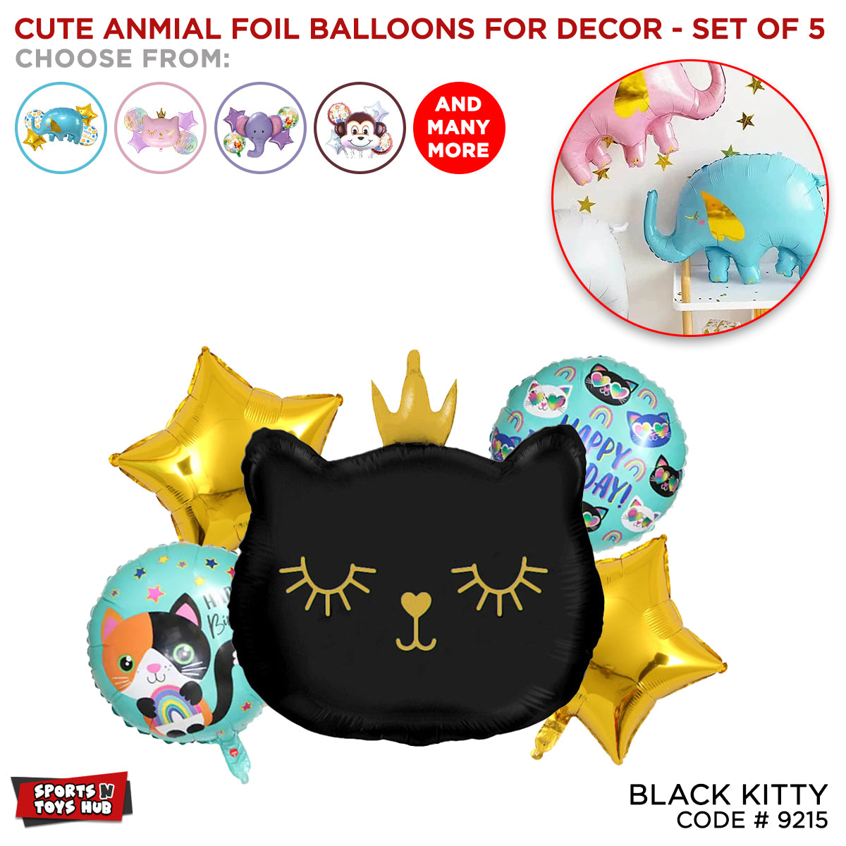 Black Kitten Cute Cat Foil Balloons - Pack of 5
