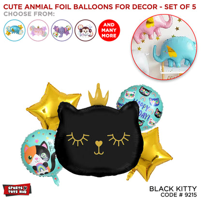 Black Kitten Cute Cat Foil Balloons - Pack of 5