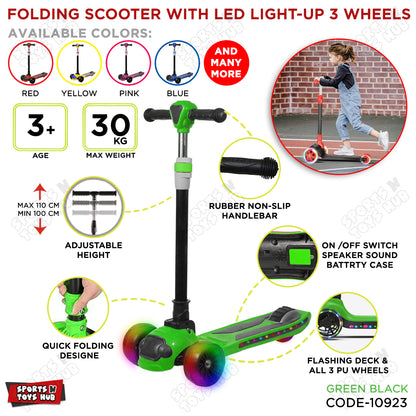 Folding Scooter With LED Light-up 3 Wheels for Kids