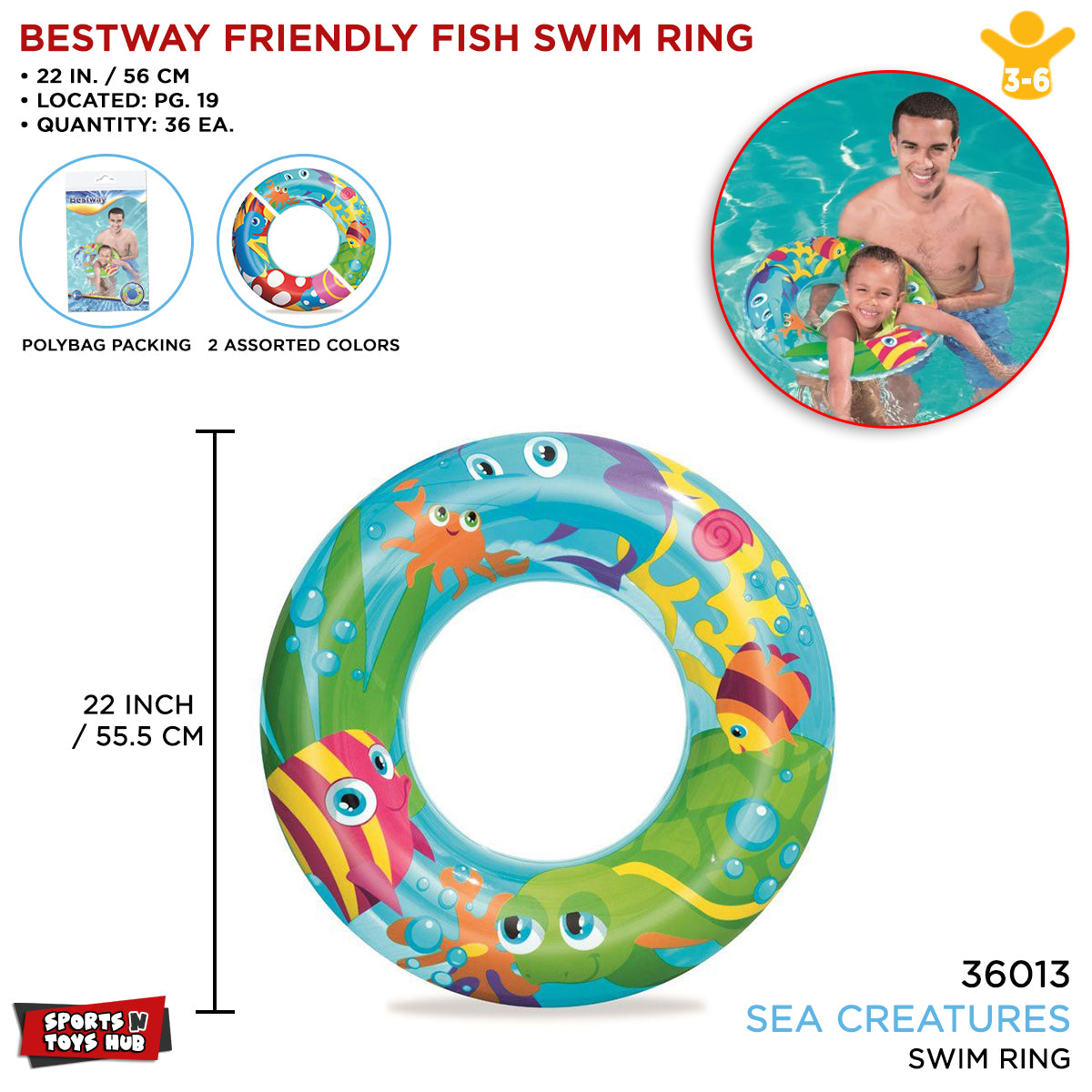 Bestway Inflatable Designer Printed Swim Ring - 36013