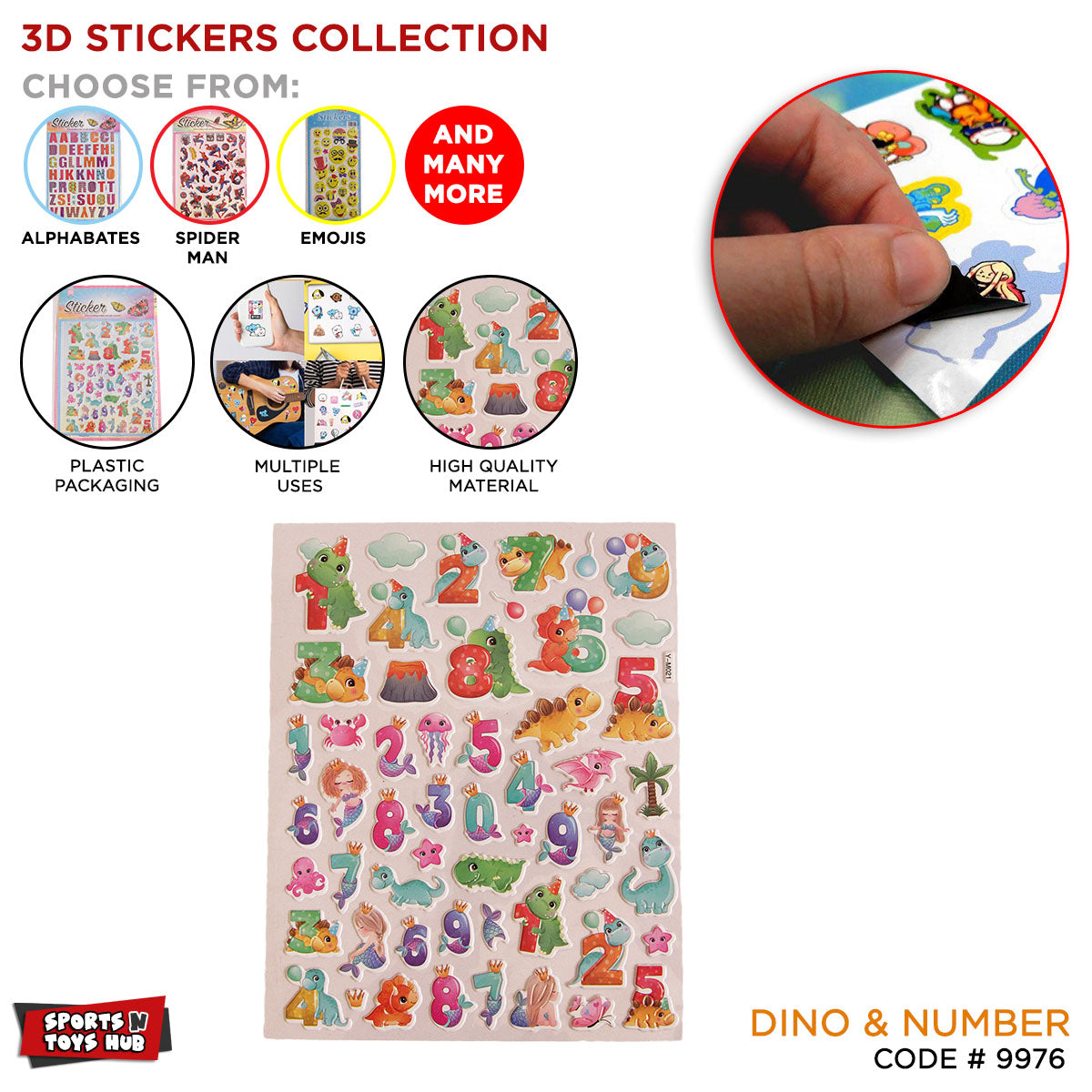 3D Cartoon Character Dino & Number Stickers