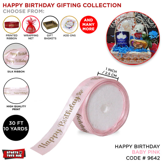 Happy Birthday Printed Satin Ribbon Roll - 1 Inch x 9 Yards