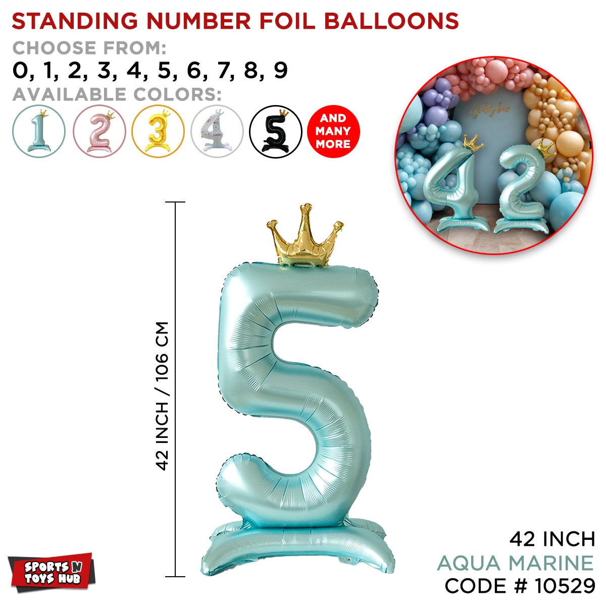 *Standing Number Foil Balloon- Aqua Marine - 42 inch