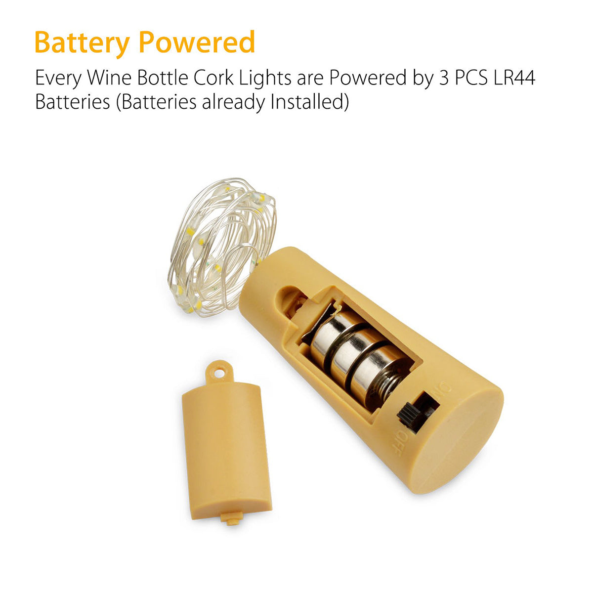 Warm White Cork Light - LR44 CELL - 7 FT