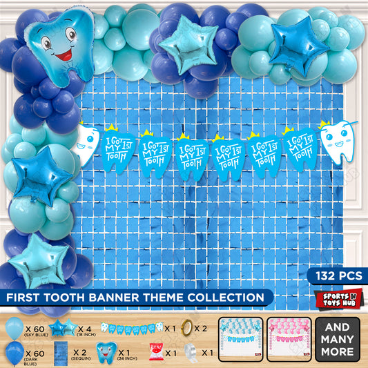 I Got My First Tooth Card Banner Arch Theme - Blue