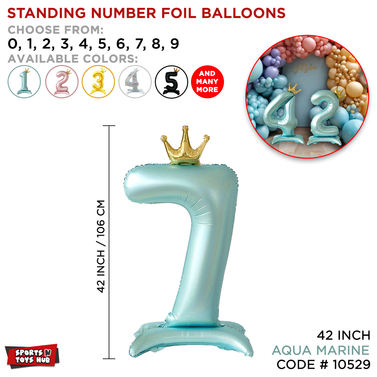 *Standing Number Foil Balloon- Aqua Marine - 42 inch