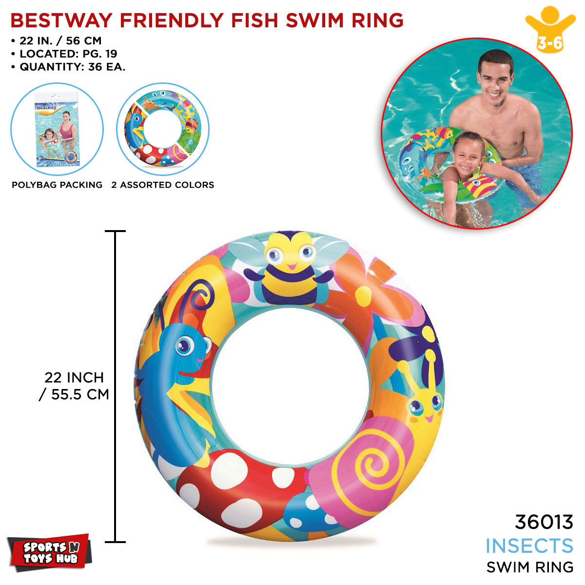 Bestway Inflatable Designer Printed Swim Ring - 36013