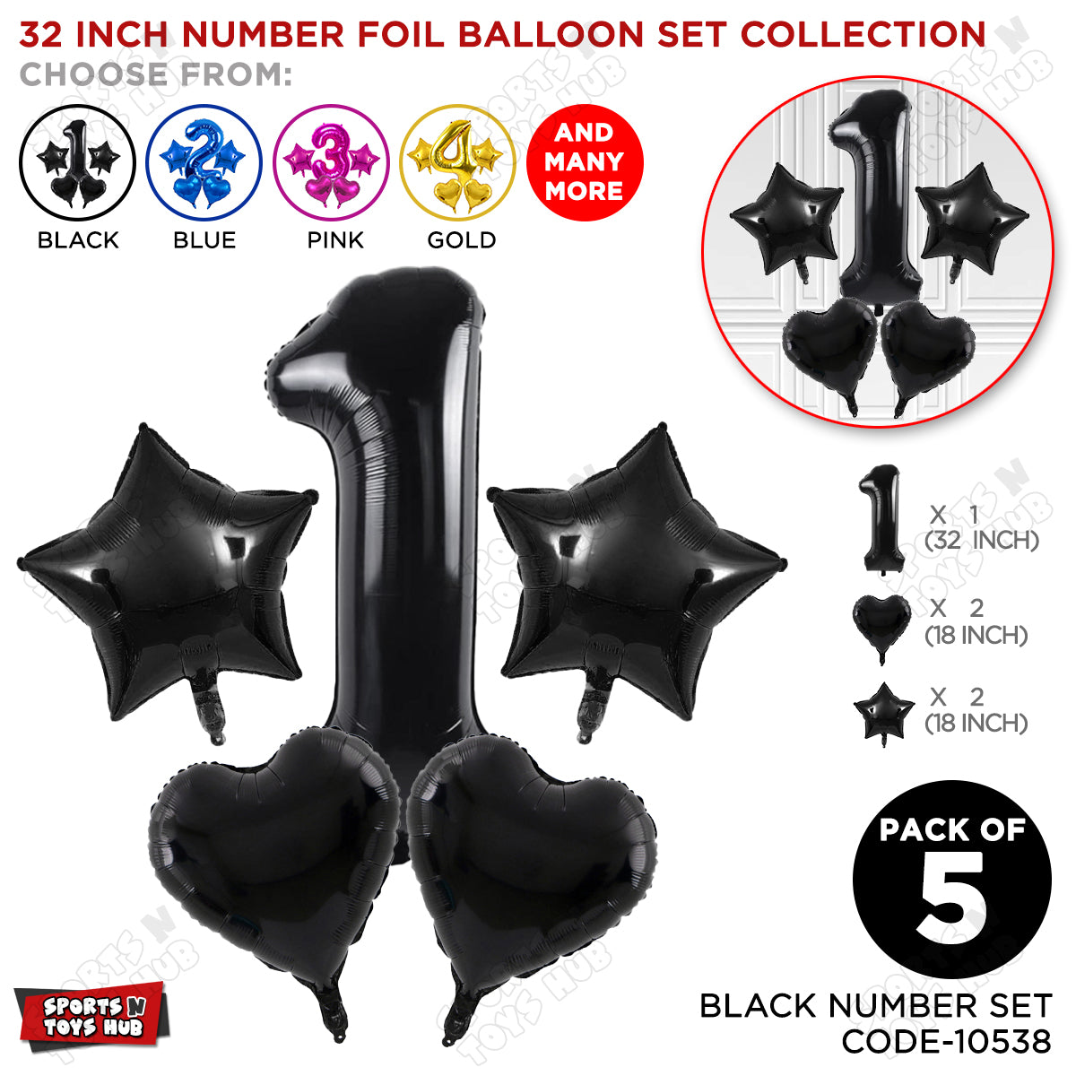 Black Color 32 Inch Number Foil Balloon Set