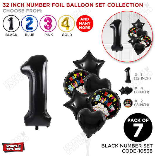 Black Color 32 Inch Number Foil Balloon With Round Printed Balloon Set