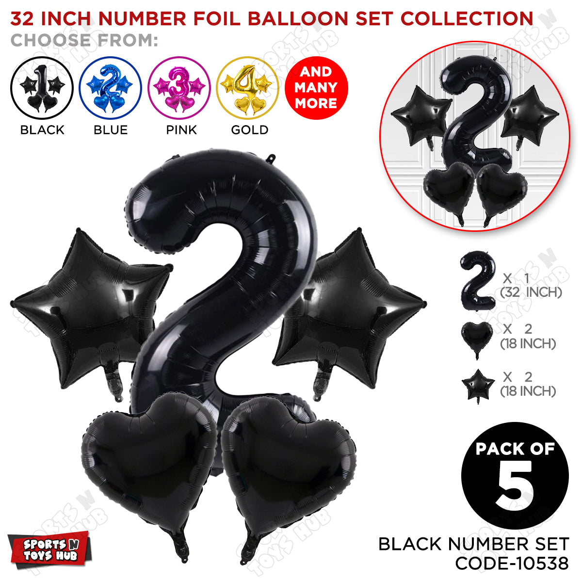 Black Color 32 Inch Number Foil Balloon Set