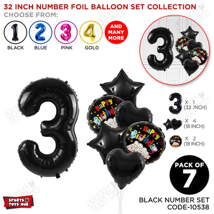 Black Color 32 Inch Number Foil Balloon With Round Printed Balloon Set