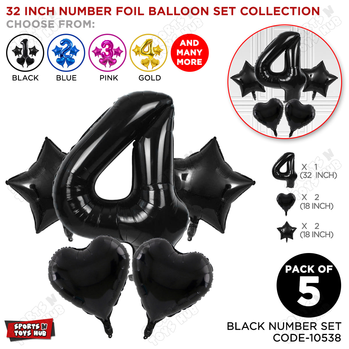 Black Color 32 Inch Number Foil Balloon Set
