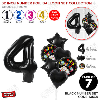 Black Color 32 Inch Number Foil Balloon With Round Printed Balloon Set