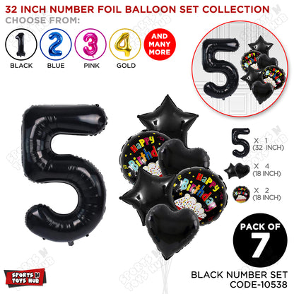 Black Color 32 Inch Number Foil Balloon With Round Printed Balloon Set