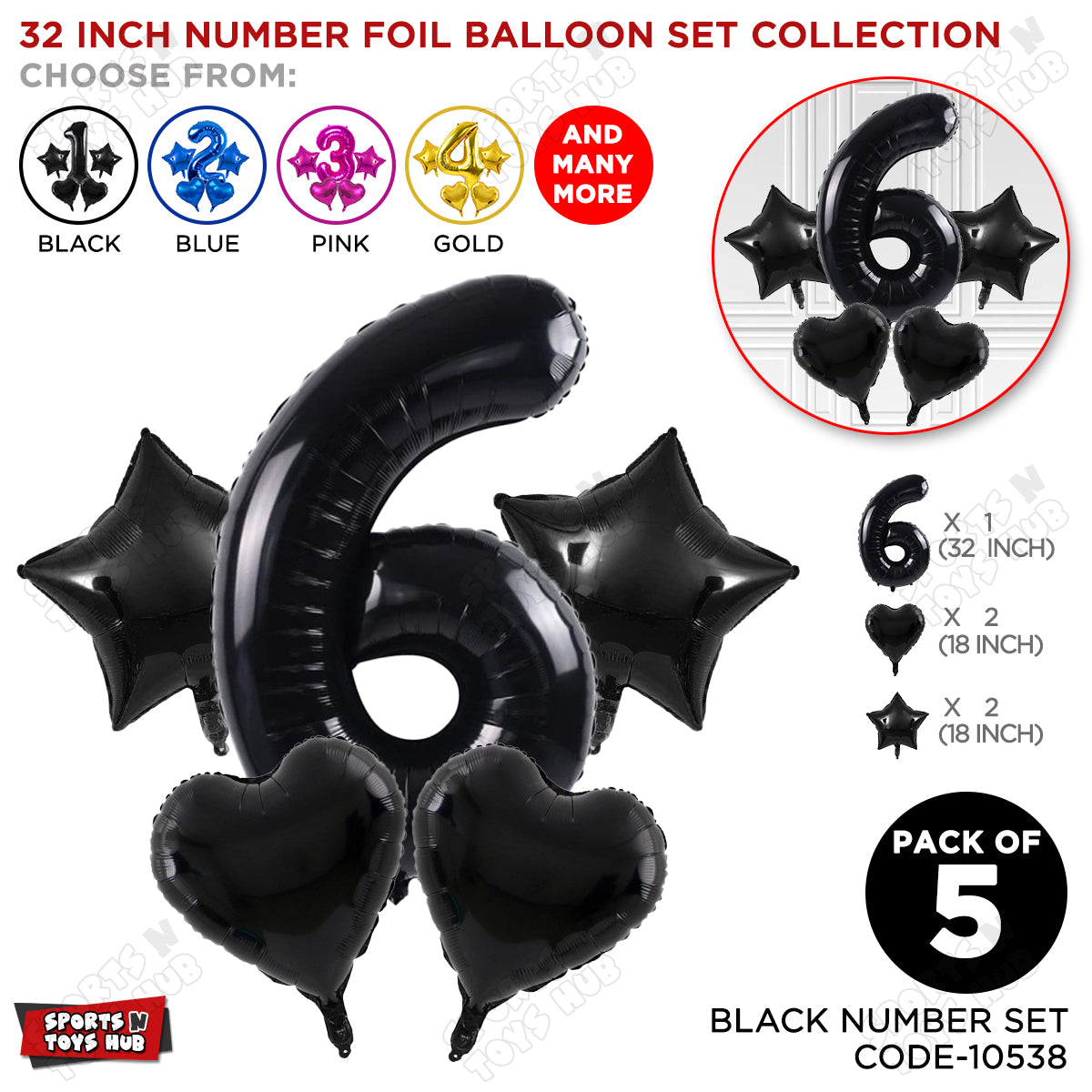Black Color 32 Inch Number Foil Balloon Set