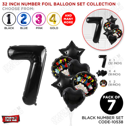 Black Color 32 Inch Number Foil Balloon With Round Printed Balloon Set