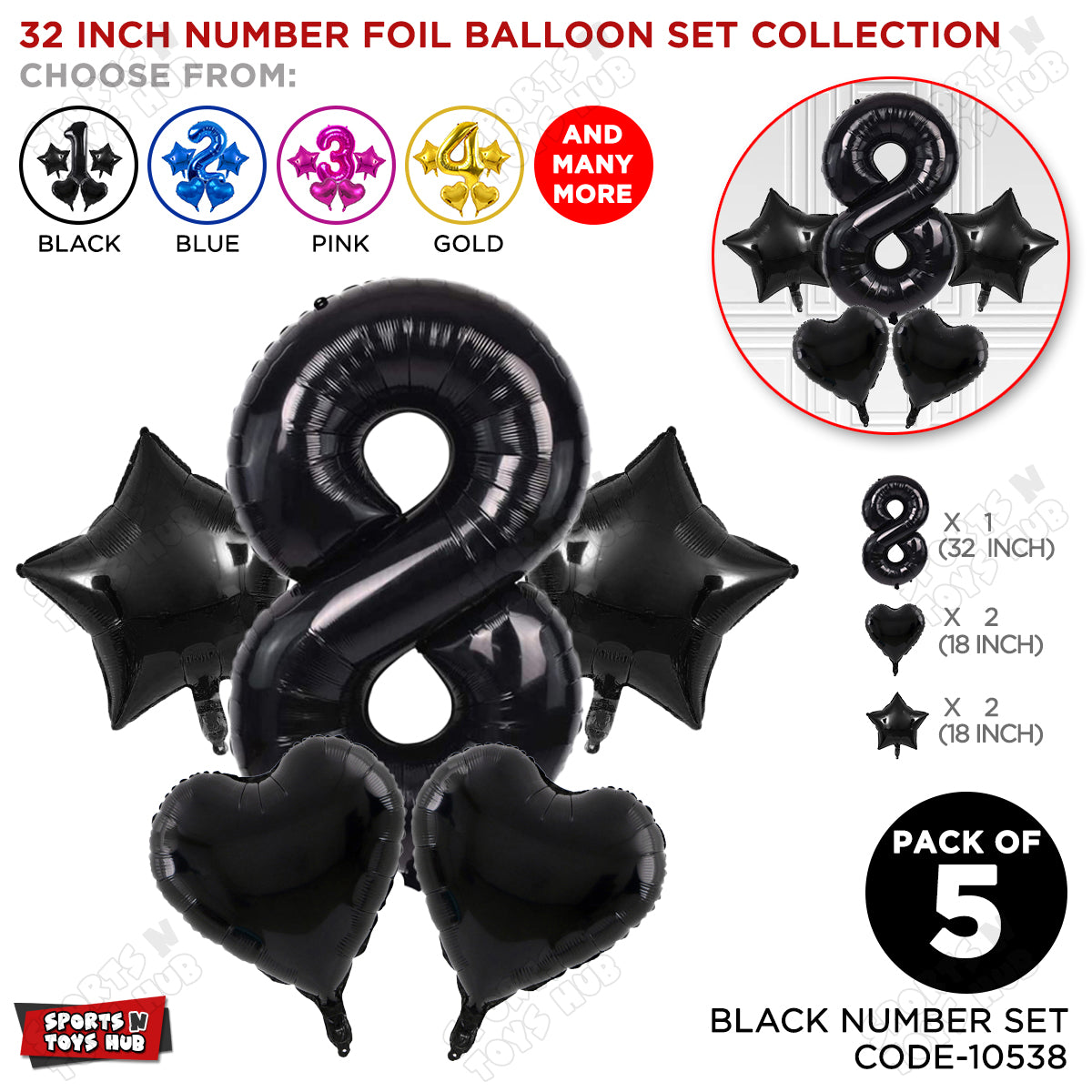Black Color 32 Inch Number Foil Balloon Set