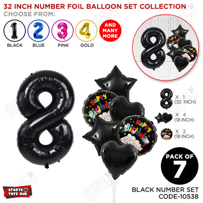 Black Color 32 Inch Number Foil Balloon With Round Printed Balloon Set
