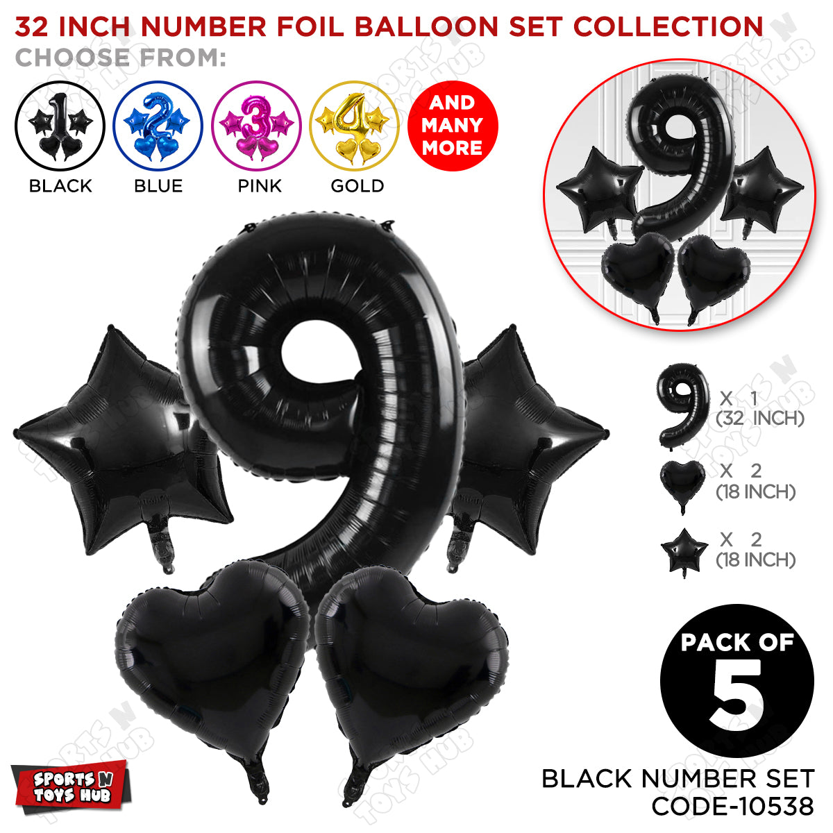 Black Color 32 Inch Number Foil Balloon Set